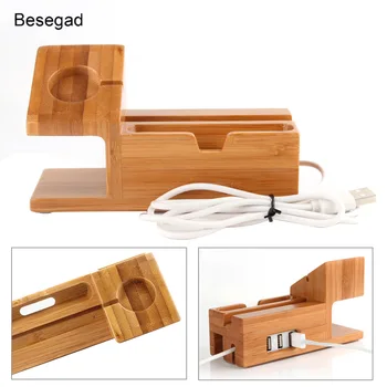 

Besegad Bamboo Multi Phone Watch Charging Stand Dock Holder with 3 USB Port for Apple Watch iwatch iPhone 7 7s 6 6s Plus 5 5s