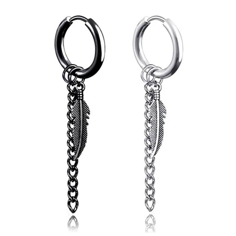 

1Pc Black White Plated Mens Tassel Chain K Earring Guys Jewelery Accessory Hipster Grunge Style Punk Dagger Earrings