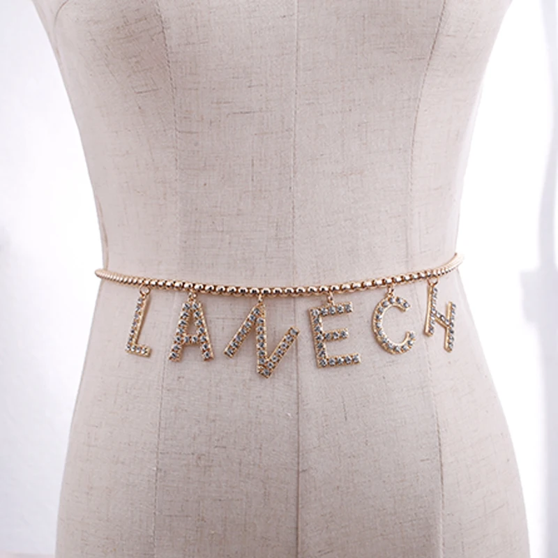 F Chain 1L Gold Поясные ремни модные DIY женский металлический широкий пояс женский роскошный брендовый дизайнерский эластичный пояс для платья рождественские подарки - Окраска металла: F Chain 1L Gold