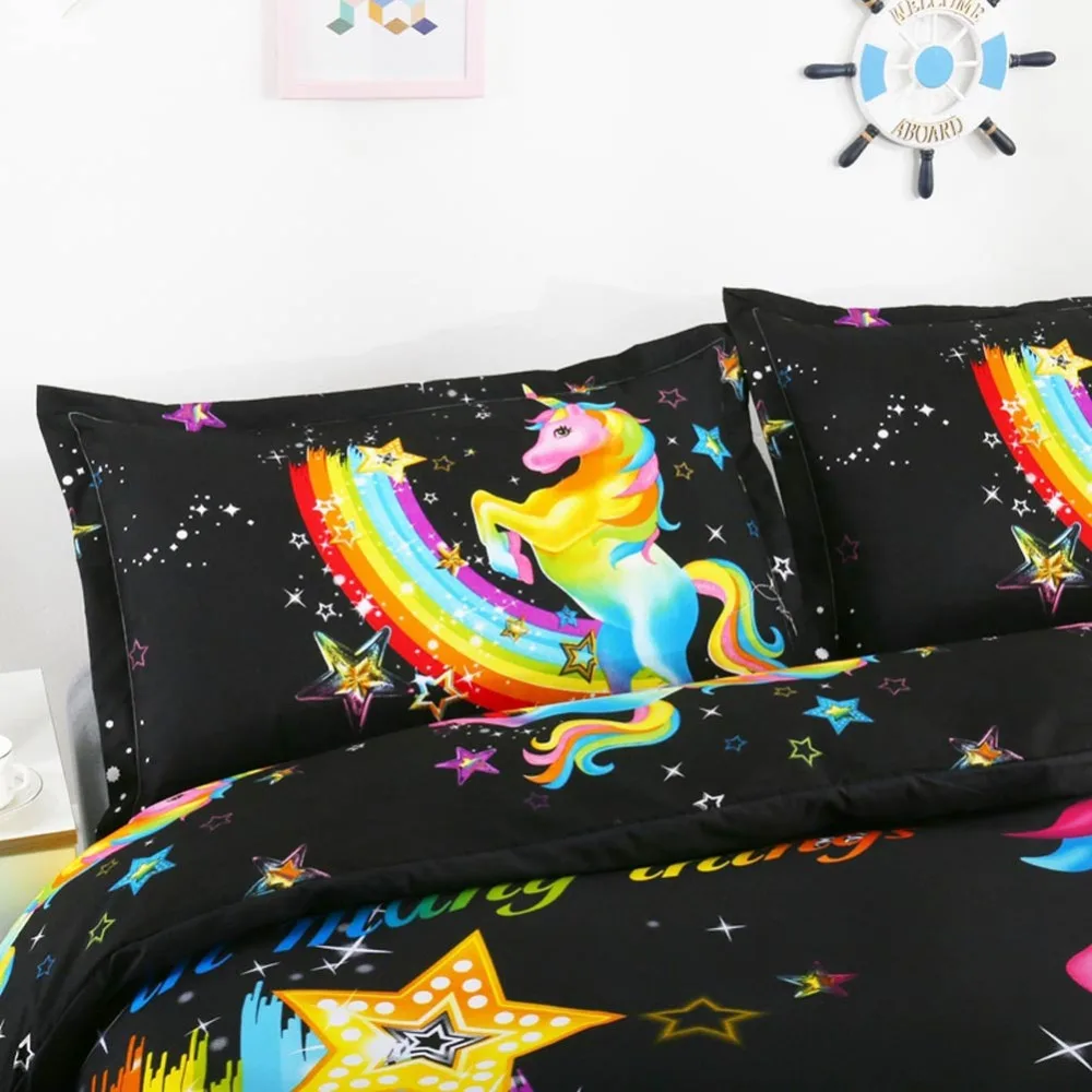 

Svetanya colorful Unicorn Pillowcase+Comforter Cover Bedlinen Microfiber Bedding Set (no Sheet)