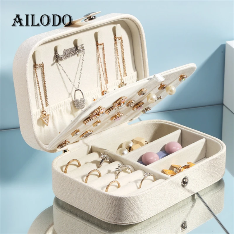 

Ailodo Jewelry Box For Women Fashion Double Layers Necklace Earrings Rings Jewelry Packaging Display Box Girls Birthday Gift