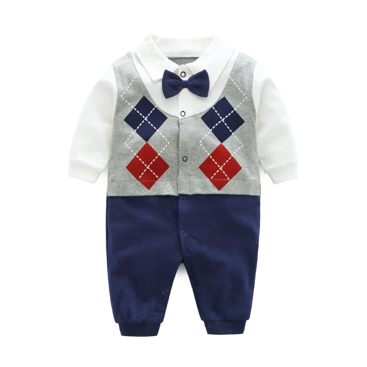 Newborn Baby Romper 2023 Fall Long Sleeves Bowtie Style Bebe Boy Girl Clothes Little Gentle Man Penguin Infant Babe Jumpsuits