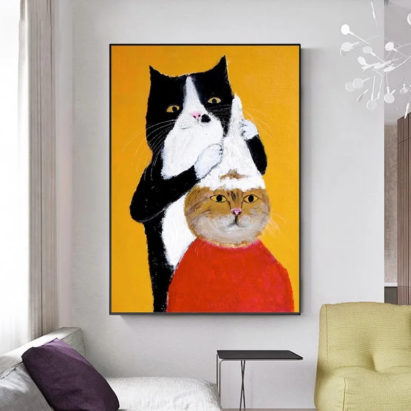 Черный кот Парикмахерская шампунь мультфильм животное масло Paining на холсте