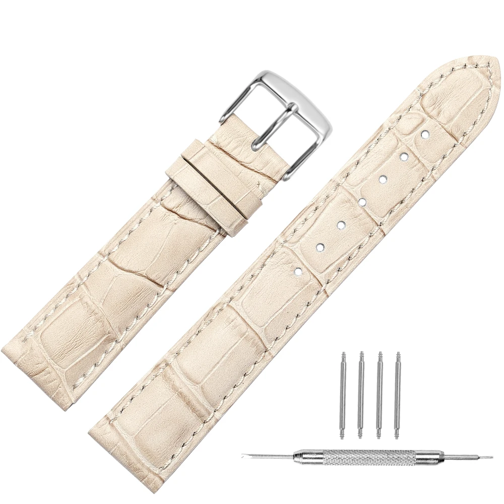 Beige IStrap Ремешки для наручных часов из натуральной кожи 14, 16, 18, 20 мм, ремешок с пряжкой, стальной ремешок с пряжкой, браслет+ инструмент - Цвет ремешка: Beige