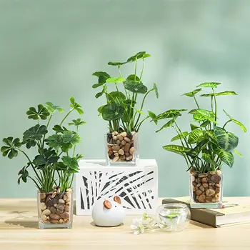 

1pc Simulation Lotus Leaf Artificial Potted Plant Plastic Green Plant Bonsai Household Plant Decor Desktop Ornaments Home Decor