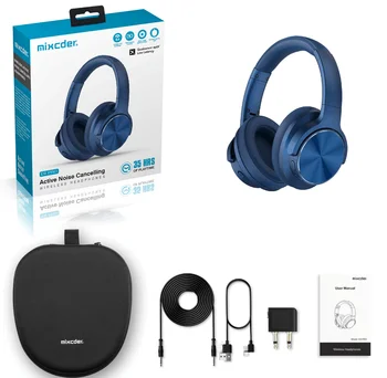 

E9 PRO Aptx HD Headphones Wireless Bluetooth Active Noise Cancelling Headphone USB Fast Charging with MIC Blue Headsets