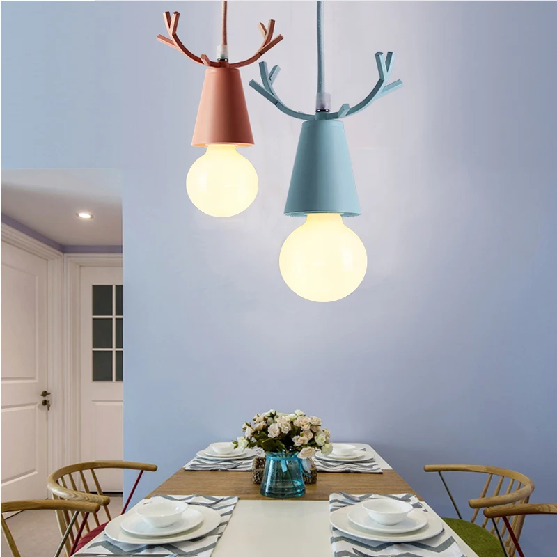 Moderno Cervos Pingente Luzes Natal Chifres Pendurado Lâmpadas Macaron Crianças Quarto Casa Luminárias Decoração 3 lâmpadas macaron crianças quarto casa luminárias decoração