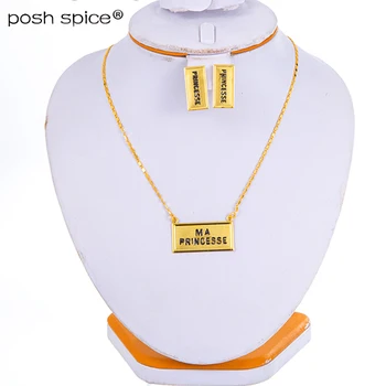 

Name Necklace Jewelry sets for Women Girls Gold Color square princesse Jewelry Earrings Sets Arab African Bridal Jewelry