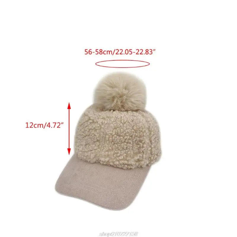 Women Winter Faux Fleece Baseball Peak Cap Fuzzy Warm Solid Color Cute Pompom Hip Hop Sunscreen Visor Brim D08 21 Dropship best baseball caps for women