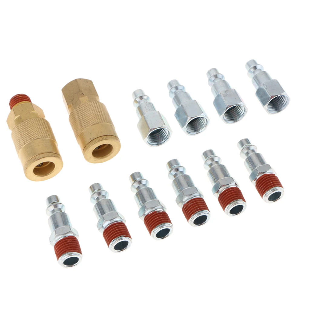 12pc Brass Quick Release Coupler Set 1/4'' Air Hose Connector Fitting NPT