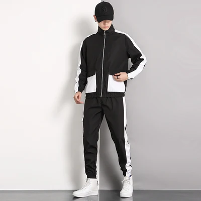 black Мужской спортивный костюм, толстовка, спортивный костюм, для фитнеса, повседневная, активная, на молнии, верхняя одежда, тренировочная одежда, мужские комплекты - Цвет: black