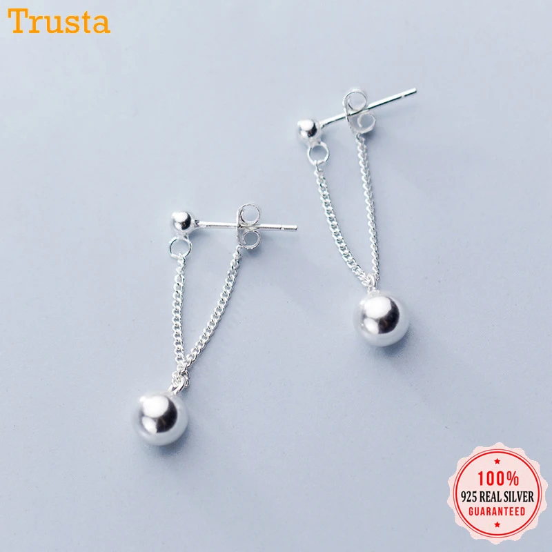 

Trustdavis 100% 925 Sterling Silver Chain Smooth Surface Beads Stud Earrings for Women Girls Kids Silver 925 Jewelry Gift DT54