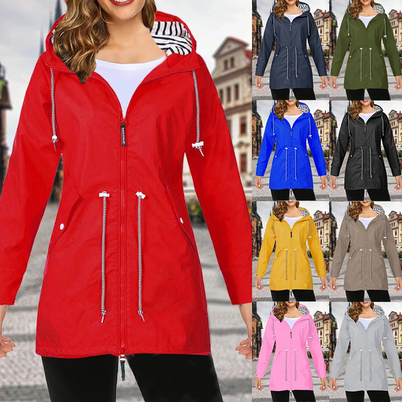 Chaqueta cortavientos de mujer, Chaqueta larga con cremallera para otoño, senderismo, escalada, ciclismo, prendas de vestir de talla grande, 2020