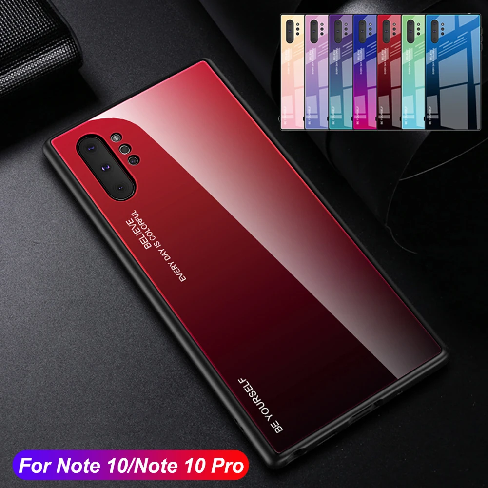 Luxury Shockproof Gradient Tempered Glass Back TPU Frame Hybrid Slim Case Cover Anti-scratch For Samsung Galaxy Note 10 Plus |