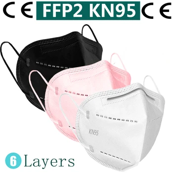 

FFP2 Black Mask Face Mouth Mask KN95 6 layer Filter Pad Protective Masks Safety Breathable Mascarillas FFP2 Anti Dust Fast Ship