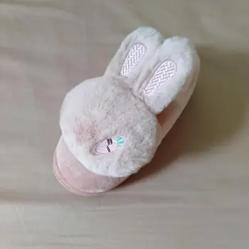 

Girls Shoes Winter Fluffy Slippers Baby spring and autumn plush rabbit wear - resistant slipper for children