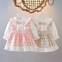 

New Baby Girl Dress Spring Baby Girls Long Sleeve Dress Birthday Vintage Plaid Children Kids Dress Vestidos