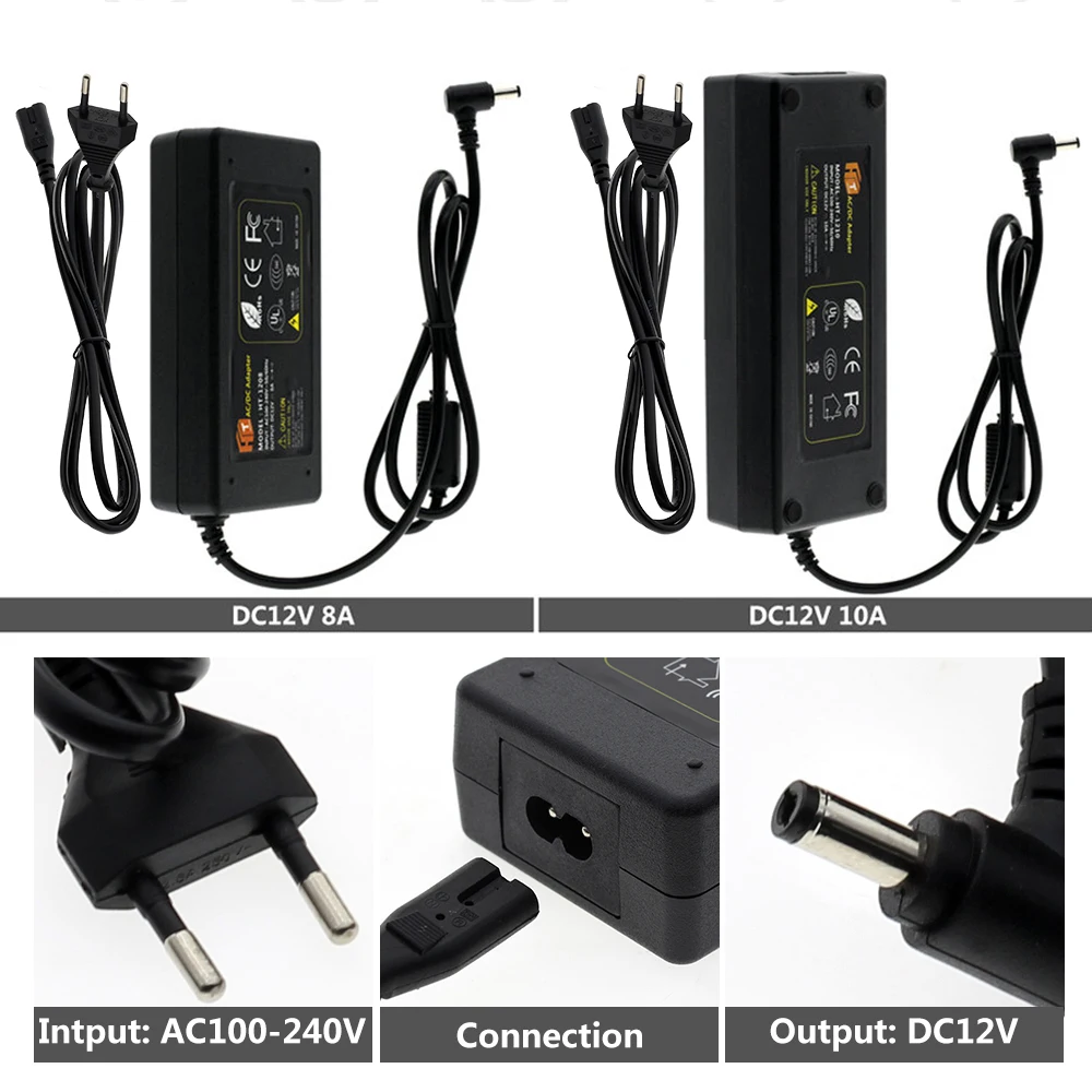 DC12V адаптер AC100 240V трансформаторы Выход 1A 2A 3A 5A 6A 8A 10A вилка Европа/США Питание для