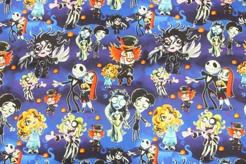 

110cm Width Jack Skull The Nightmare Before Christmas Blue Cotton Fabric for Boy Cloth Hometextile Cushion Cover DIY Sewing