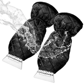 

2 Pack Ice Scraper Mitt Windshield Snow Scrapers with Waterproof Snow Remover Glove Lined of Thick Fleece Black
