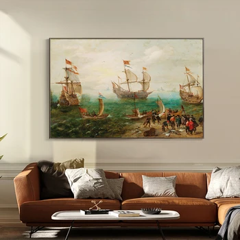 Marine With Three Large Sailing Ships by Cornelis Verbeeck Printed on Canvas 2