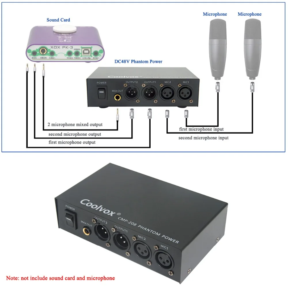 Fonte de Alimentação para o Condensador Equipamento de Gravação Coolvox Profissional Dupla Mista Ouput Fantasma Microfones Música 100 V-250 v dc 48v - Image 2