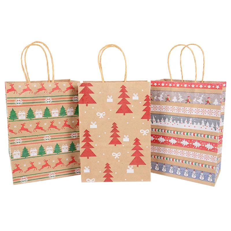 Bolsas de regalo de Papel Kraft para copos de nieve, Feliz Navidad, dulces, galletas, bolsas de embalaje, recuerdos de fiesta de año nuevo 2022, 5 uds. - Imagen 2