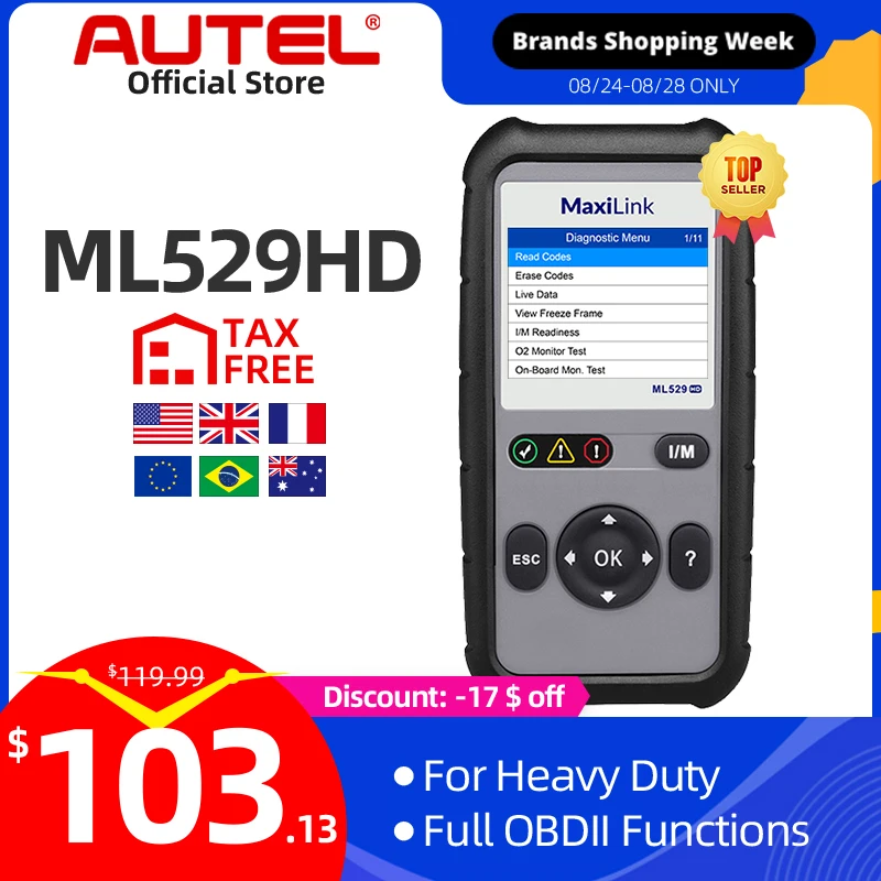 Autel MaxiLink ML529HD сканирующее устройство усовершенствованный режим 6 OBD2 авто код