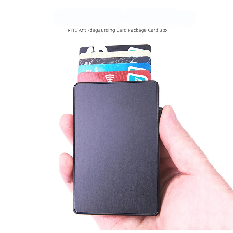 Bisi Goro Men's Bag Ultra Thin Rfid Fashion Pop Up Button Anti Theft Cardholder Aluminum Single Box Smart Wallet