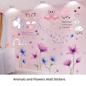 

[SHIJUEHEZI] Flowers Planst Wall Stickers DIY Cartoon Animals Wall Decals for Living Room Kids Bedroom Kitchen Home Decoration