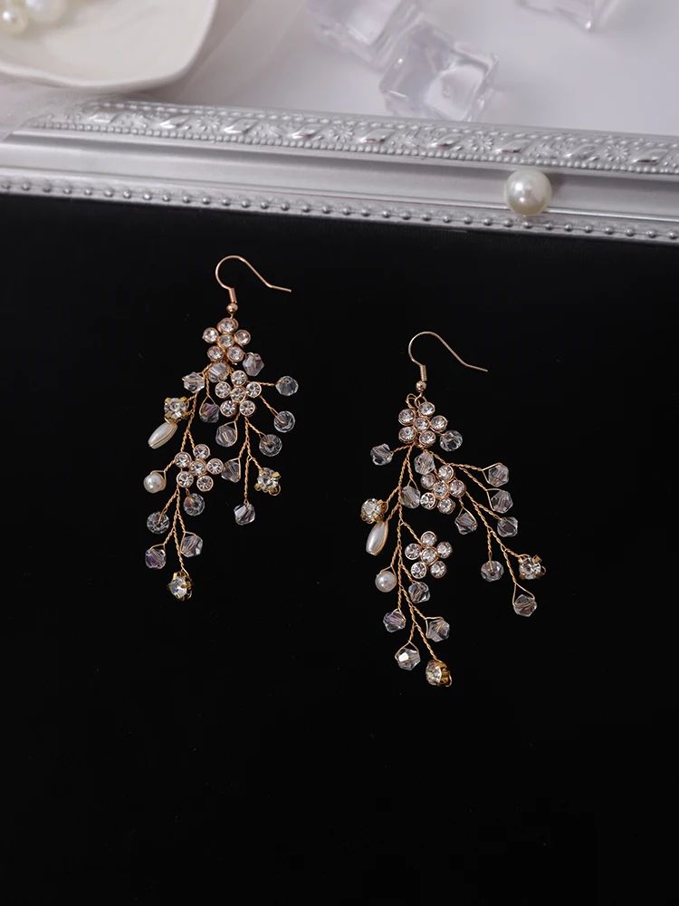 Bridal Hair Accessories Gold Wedding Hair Accessories Rhinestone Pearl Luxury Headband And Earrings For Women Bridal Headwear Hair Jewelry hair accessories bridal hair accessories