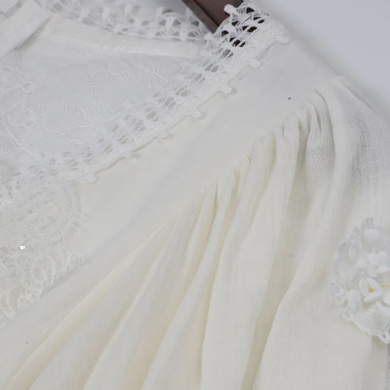 AELESEEN New Europe Retro Design Party Dresses Women Luxury 3D Flower Appliques Beading Elegant Puff Sleeve Lace Long Dress
