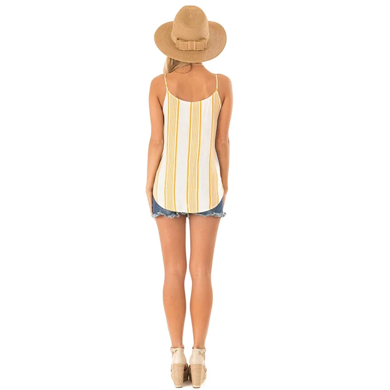 Модный женский топ без рукавов на бретельках с v-образным вырезом, без рукавов, летняя мода, полосатый шифоновый топ на бретельках, белый женский топ