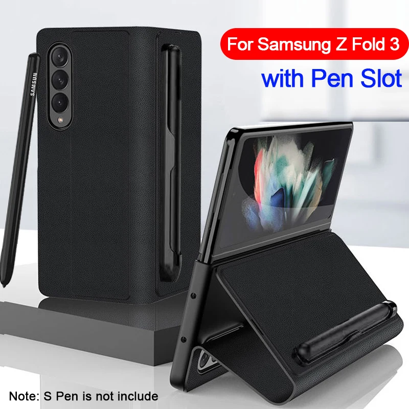 Luxury Leather Pen Slot Case for Samsung Galaxy Z Fold 3 5G Case Ultra
