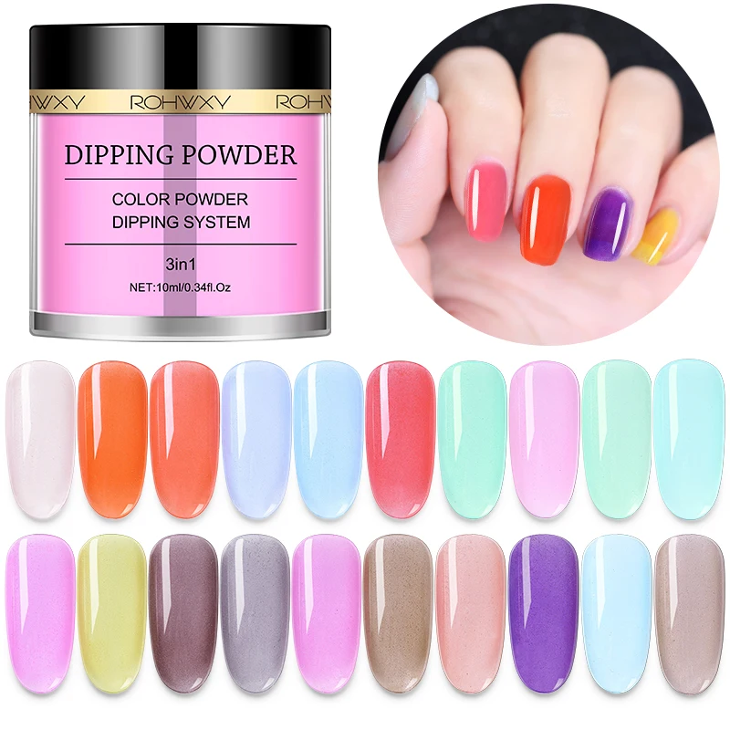 

ROHWXY 10 ML Dip Powder Holographic Nail Glitter Powder 20 Colors Gradient French Nail Dipping System Without Lamp Cure Manicure