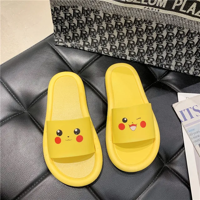 Anime Pokémon Pikachu Slippers Plush Toys Summer Kawaii Furniture Sandals Cute Ladies Men Kids Slippers