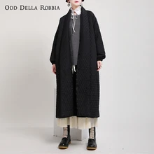 OddDellaRobbia Winter New Women Solid Color Casual Diamond Coat Lapel Single-Breasted Long Large Size Coat Thick Jacket 1906