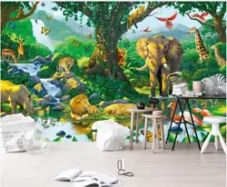 custom Photo wallpaper mural Animal World Monkey Elephant Lion Rhino Children's Room home decor 3d wallpaper for walls in rolls