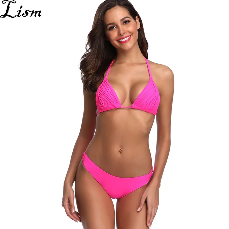 Сексуальный мини бикини бразильский купальник розовый maillot de bain Прямая поставка