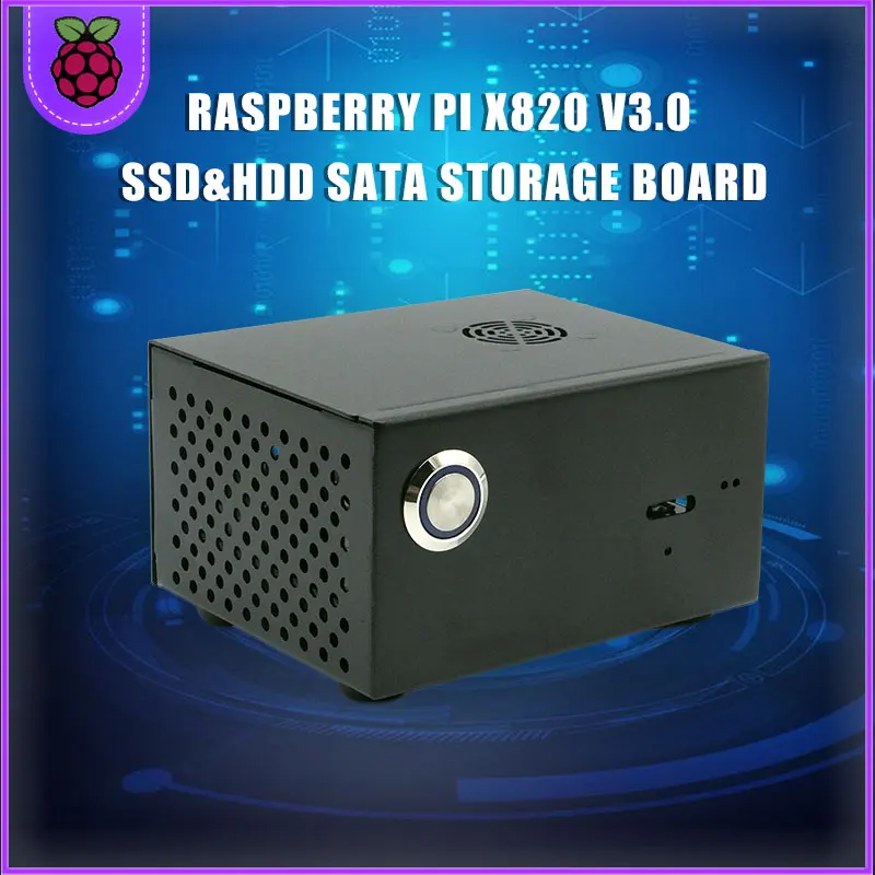 Raspberry Pi X820 (X800) SSD&HDD Storage Board Matching Metal Case / Enclosure + Power Control Switch + Cooling Fan afbeelding