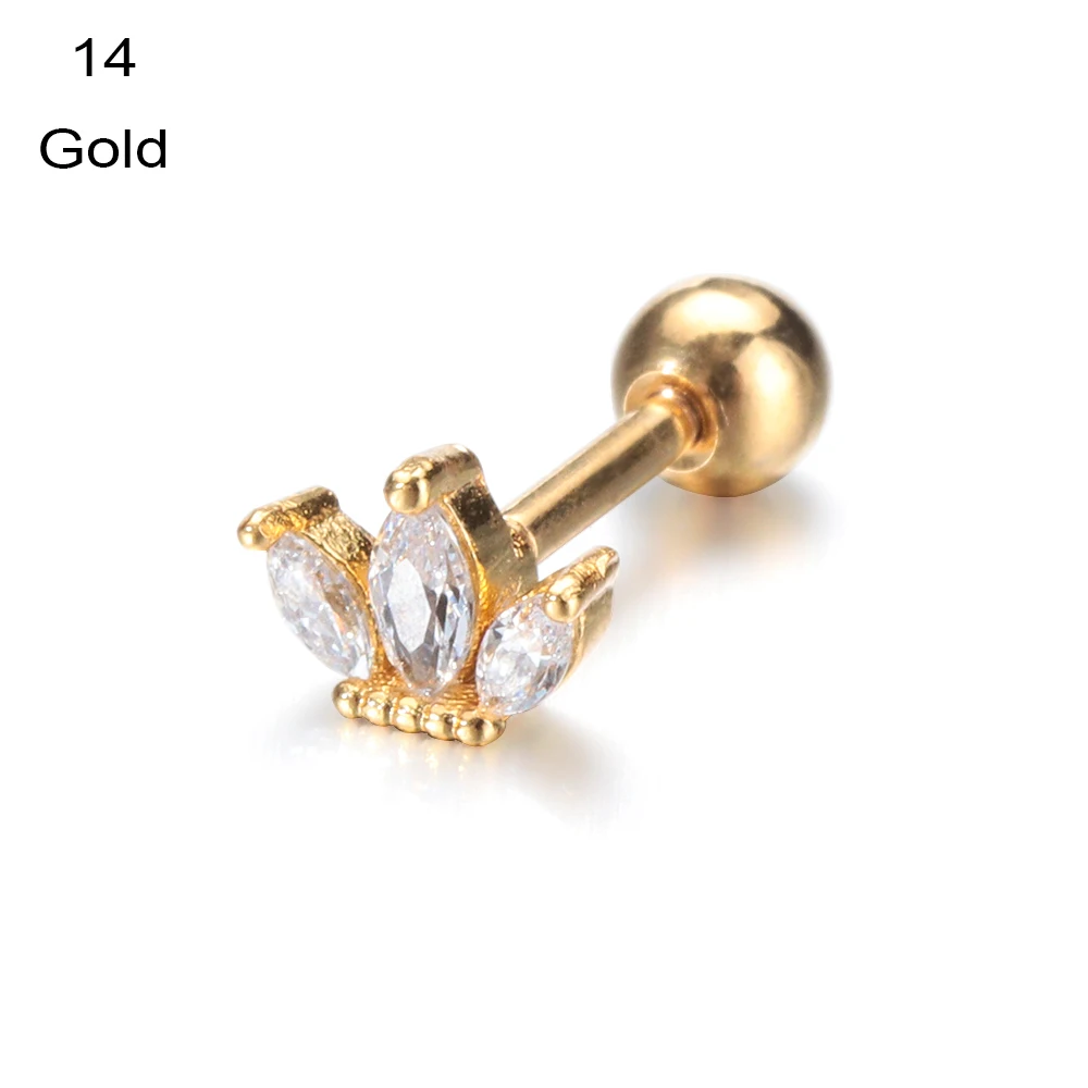 gold-14 1 предмет, лидер продаж, сережки-гвоздики модные золотые Цвет CZ серьги-гвоздики пирсинг «Луна», «Звезды» серьги, Надеваемые На ушной хрящ козелка пирсинг для ушной раковины ювелирные изделия - Окраска металла: gold-14