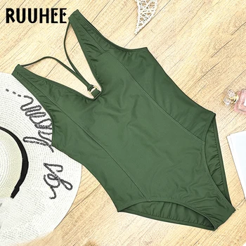 

RUUHEE One Piece Swimsuit V neck Backless Halter Sexy Bikini 2020 Solid Bodysuit Ladies Beach Bathing Suit Swimwear Monokini