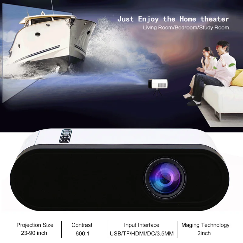 

LED 1080P Full HD Projector HDMI USB TF DC Mini LCD Home Theater Cinema Media Player 16:9 Support Power Bank Charge Lightweight