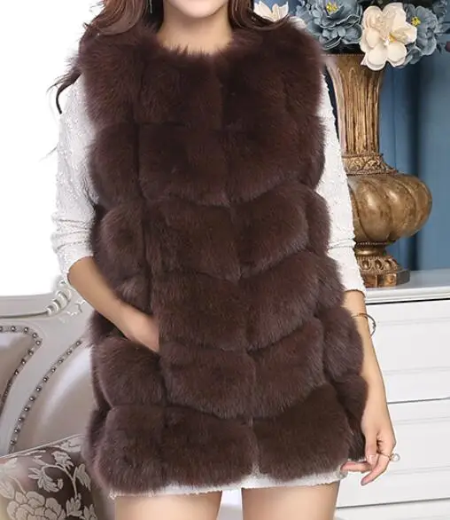 ZDFURS* натуральный меховой жилет для женщин, шуба из лисьего меха, новинка, роскошная женская теплая меховая куртка, толстый длинный зимний меховой жилет - Цвет: light coffee
