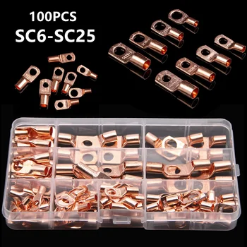 

100/60PCS Bare Copper Tube Car Electrical Wire Ring Connectors Soldered Terminal Lug Battery Starter Cable Crimp Terminals Kit