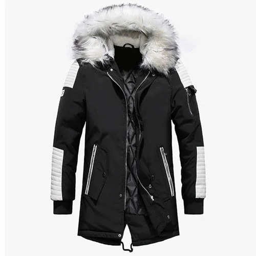 Black White T40 Куртка пальто для зимы Уплотнённый тёплый мужской минус 40 градусов ватник верхняя одежда меховой воротник с капюшоном ветровка парка плюс размер 3XL - Цвет: Black White T40
