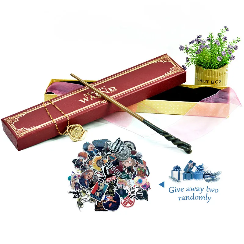 16 Kinds Metal Core Magic Wands Potter Cosplay Lord Voldemort Luna Snape Hermione Magic Wand with Two Stickers Gift Box Package