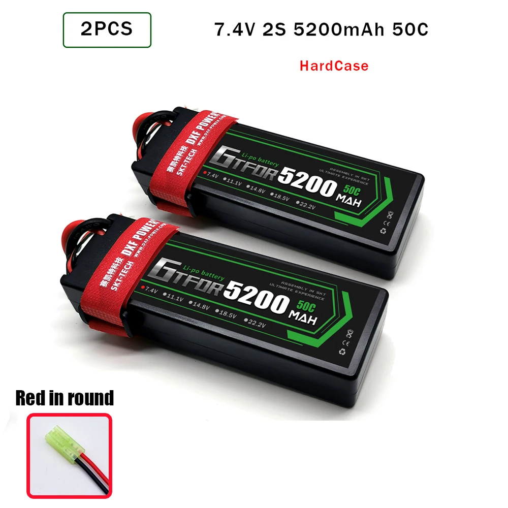 GTFDR Батарея Lipo 2S 4S 7,4 V 14,8 V 5200 7000mah 6500 45C 60C 100C MAX 200C Жесткий Чехол для 1:8 1:10 RC багги Truggy автомобиля - Цвет: 2PCS2S5200hardRed