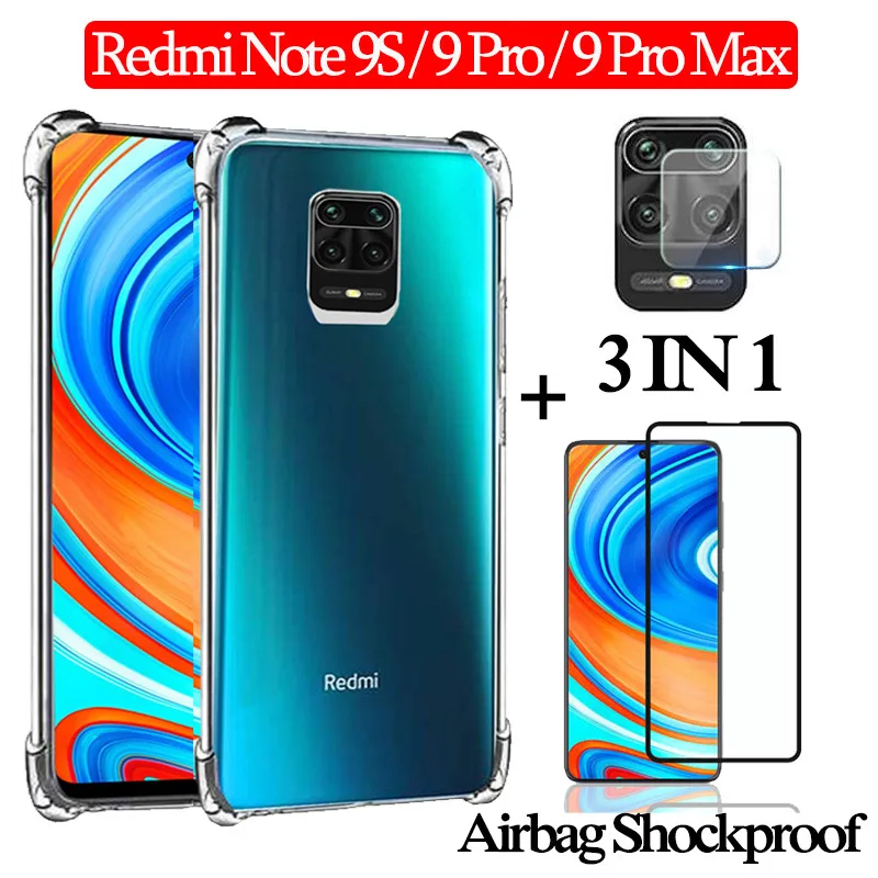 

3-in-1 Airbag capa,Case + Glass Redmi Note 9S 360 Full Cover Case Note9 S Xiaomi Note 9Pro Max Clear case redmi note9s BackCover