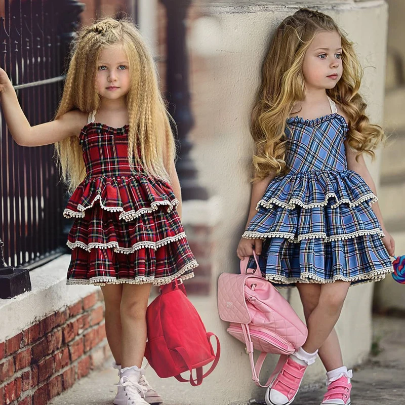 EACHIN Girls Dresses New Red Plaid Print Tutu Party Camisole Dress Summer Sleeveless Princess Baby Children's Clothing | Детская